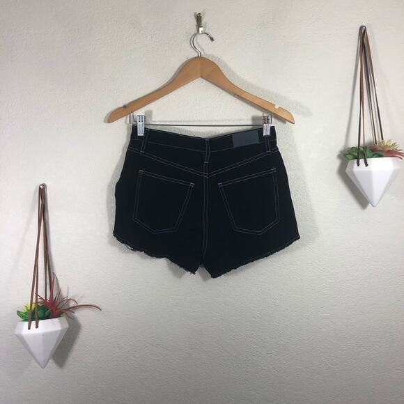 Carmar black distressed destroyed ripped hi rise waist button jean shorts NEW 25 - Picture 5 of 8